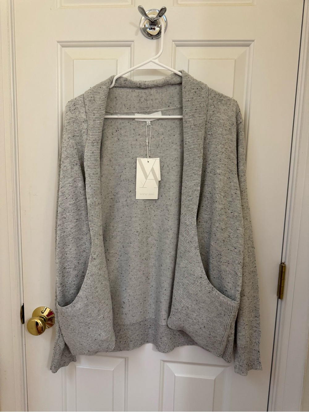 Verve Ami Light Gray Open-Front Pocket Cardigan